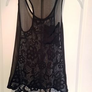 Mustard Seed ~ Sheer Lace Black Tank